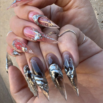 24Pc Long Stiletto Press on Nails Cherry Pink French False Nails with 3D Bow Pearls Design Detachable Acrylic Fake Nail Art Tips