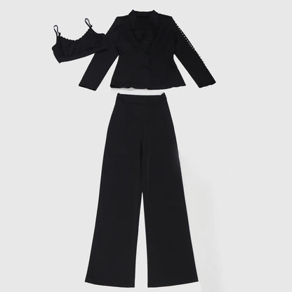 Elegant Long Sleeve Blazer Office Wear Ladies 3 Piece Pant Suit