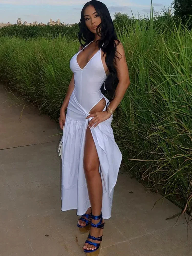 Elegant Halter Bodysuits Tie Up Maxi Skirts Matching Outfits