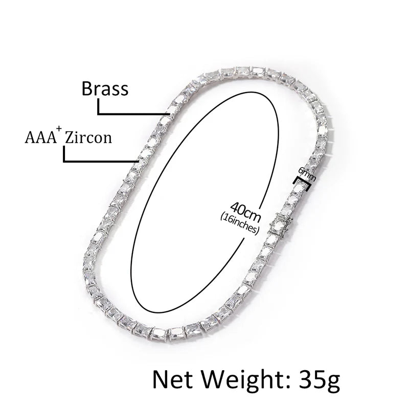 1 Row Square CZ Stone Tennis Link Chain Choker Necklace (Unisex)