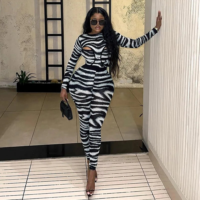 Hollow Out Jumpsuit and Top Zebra Stripes Matching Sets (New Style 🔥)