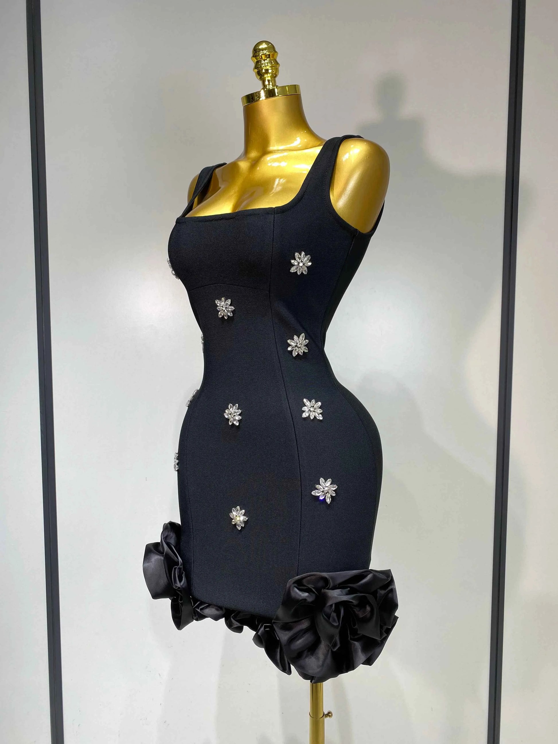 Crystal Sleeveless Square Collar Bodycon Mini Bandage Dresses