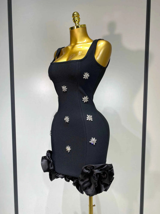 Crystal Sleeveless Square Collar Bodycon Mini Bandage Dresses