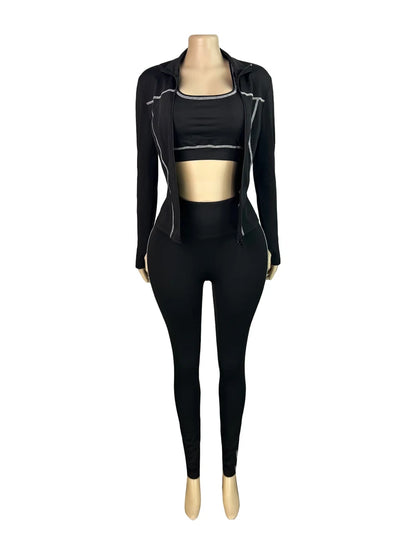 Long Sleeve Jacket + Tank Top + Tight Pant Sets (3 Piece Sets)