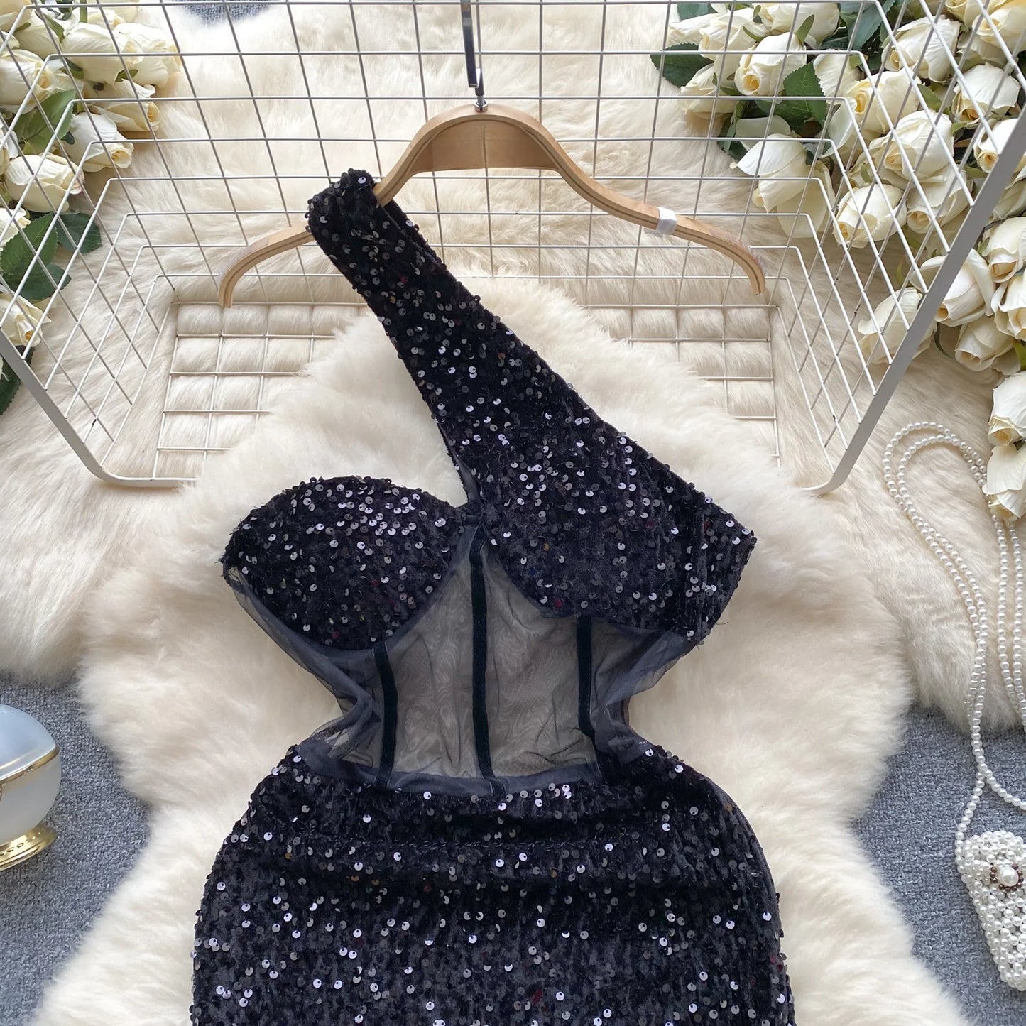 Glamour Off-Shoulder Sequin Dresses