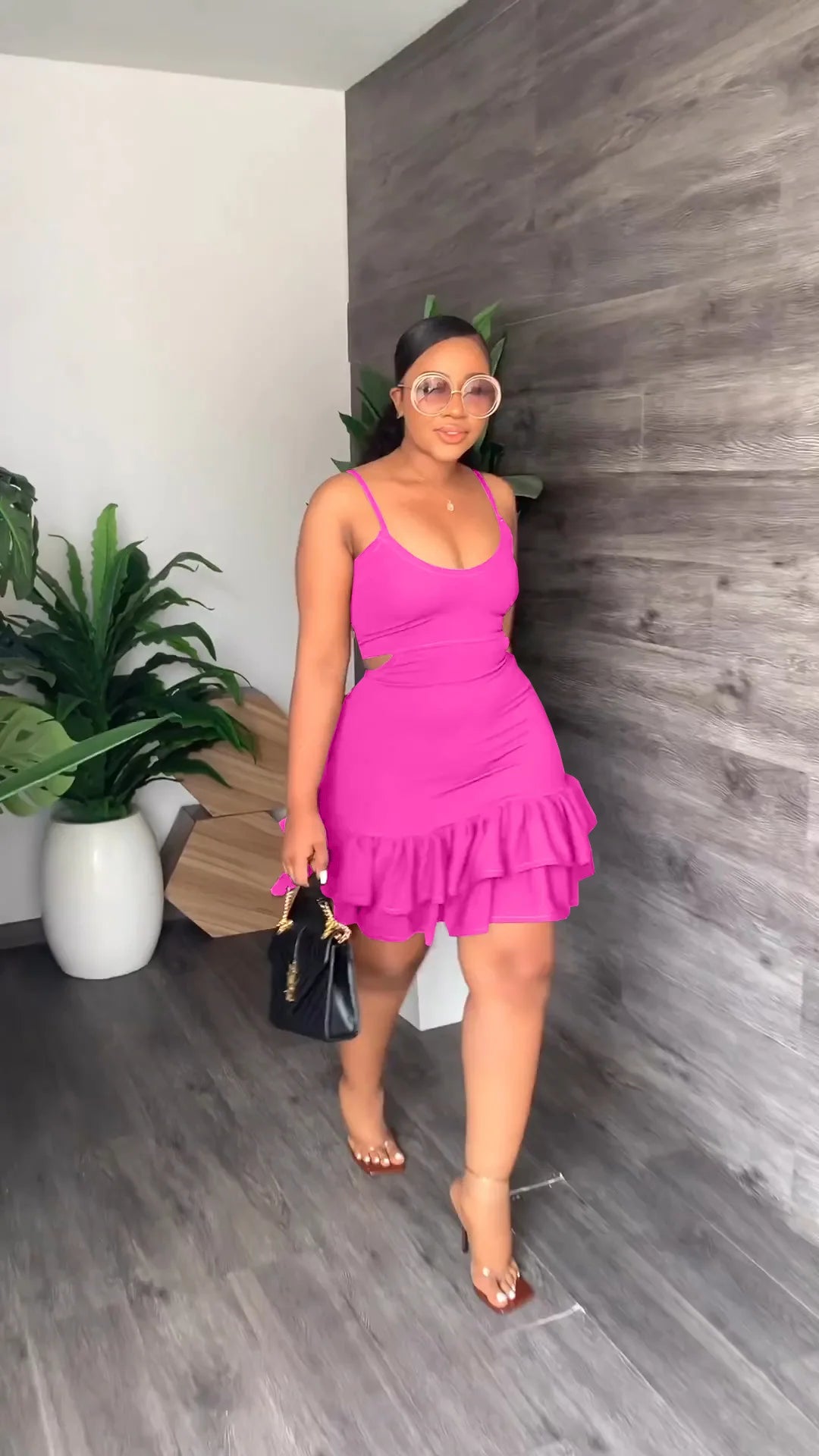 European and American Fashion Sling Low-cut Ruffled Mini Dress