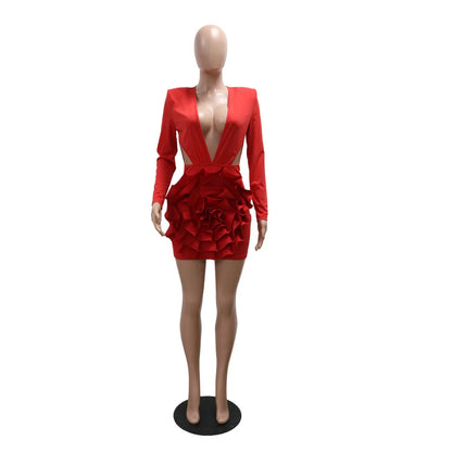 Evening Deep V-Neck High Waist Dresses