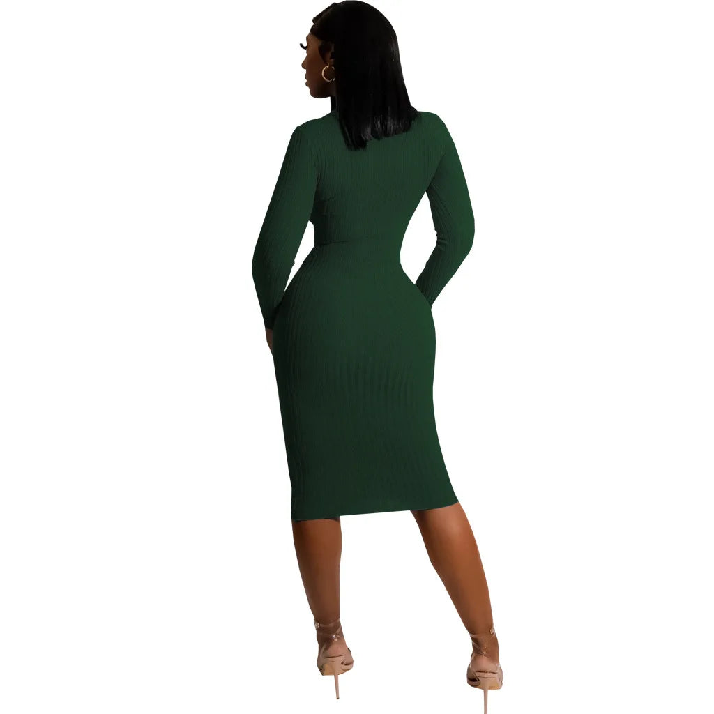 Solid color long-sleeved white collar dresses