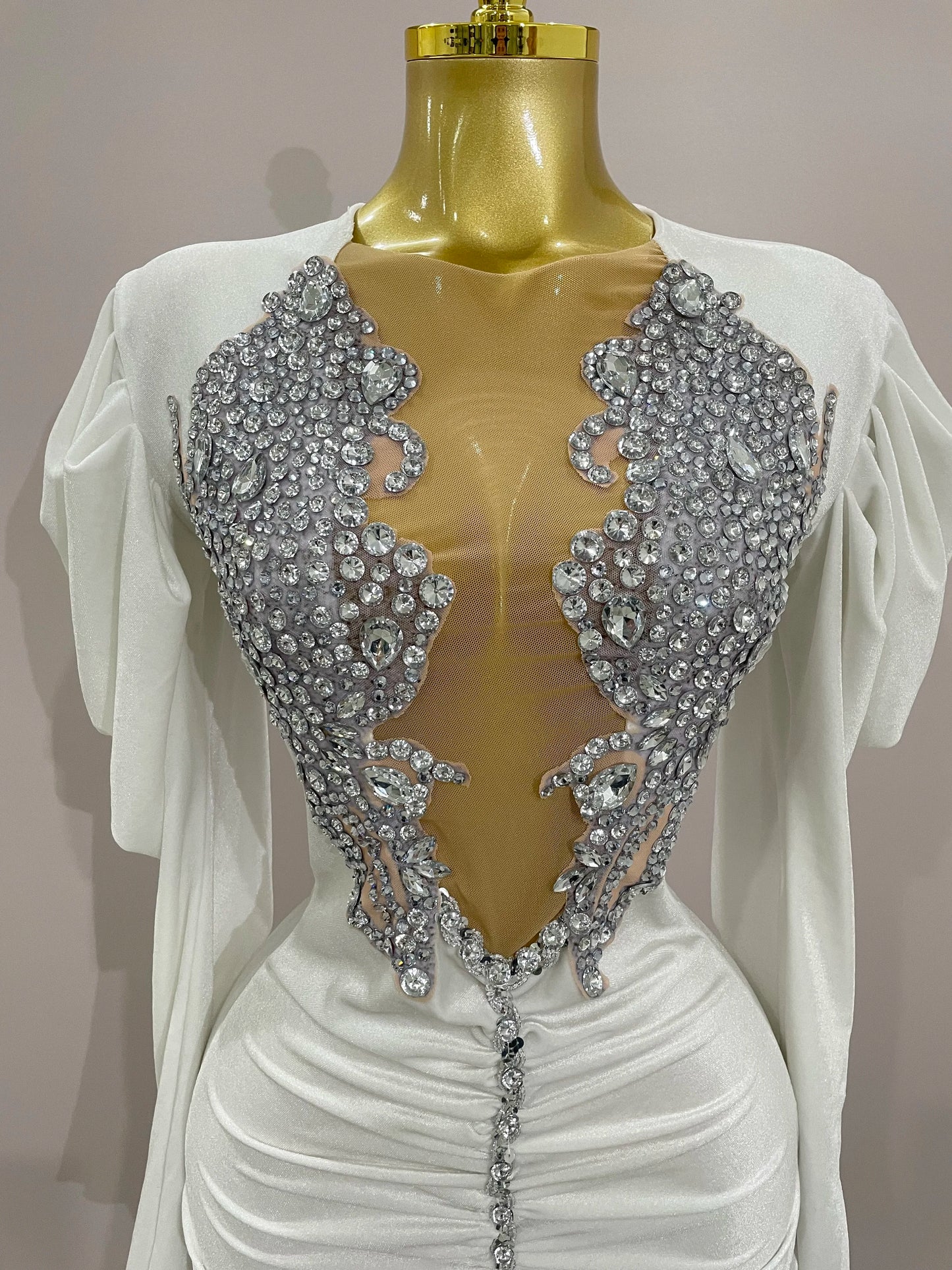 Luxury Sparkly Crystal White Velvet Mini Dresses