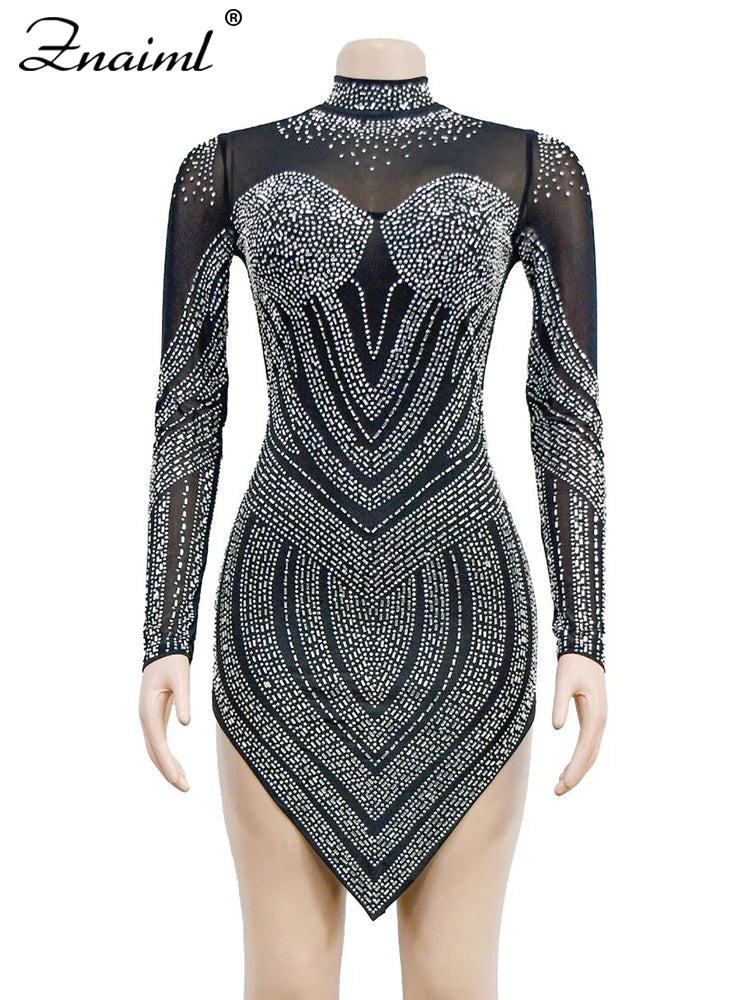 Znaim Luxury Sheer Patchwork Mini Dresses