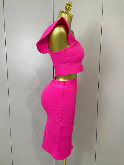 Celebrity Ruffles Red Bandage Skirt Sets