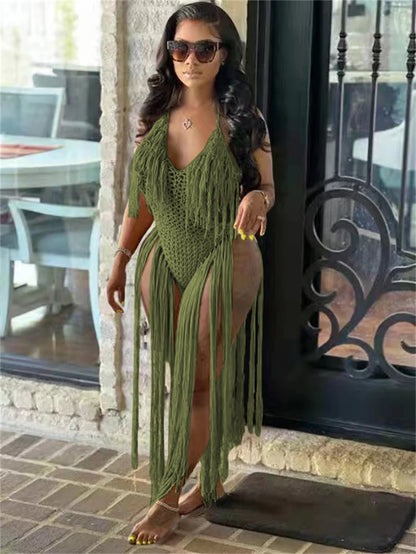 Knitted Tassel See Through Holiday Beach Bodysuits