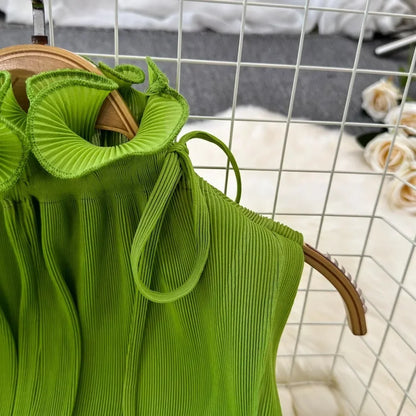 Stand Collar Lace Up Ruffles Boho Dresses