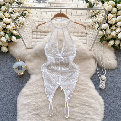 Satin Comfortable Strap Lace Spliced Sheer Lingerie