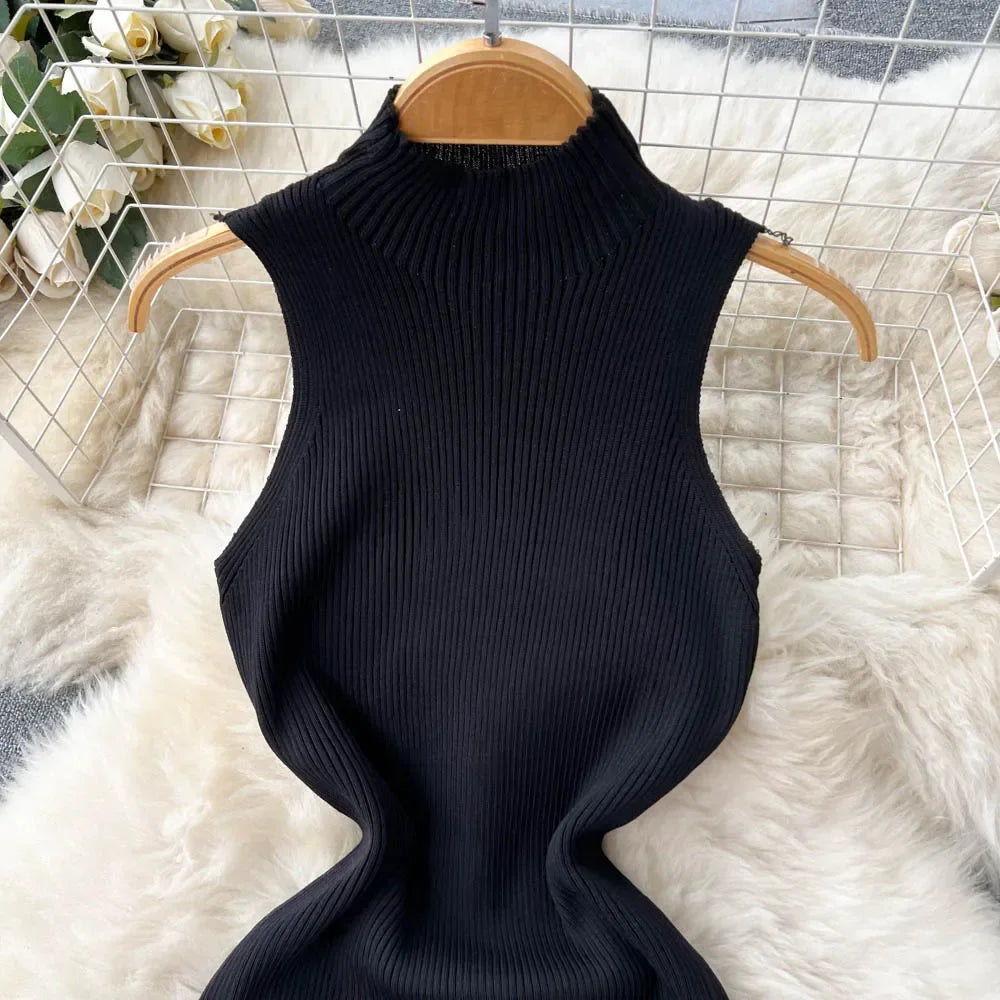 Sleeveless Slim Knitted Mini Bodycon Dresses