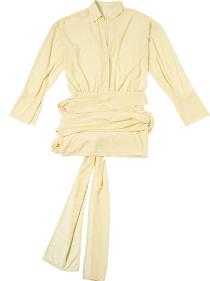 Chic Bandage Long Sleeve Sheer Mesh Shirt Dresses