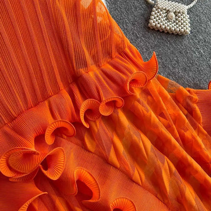 American Style V-neck Irregular Hem Design Dresses 22D1845