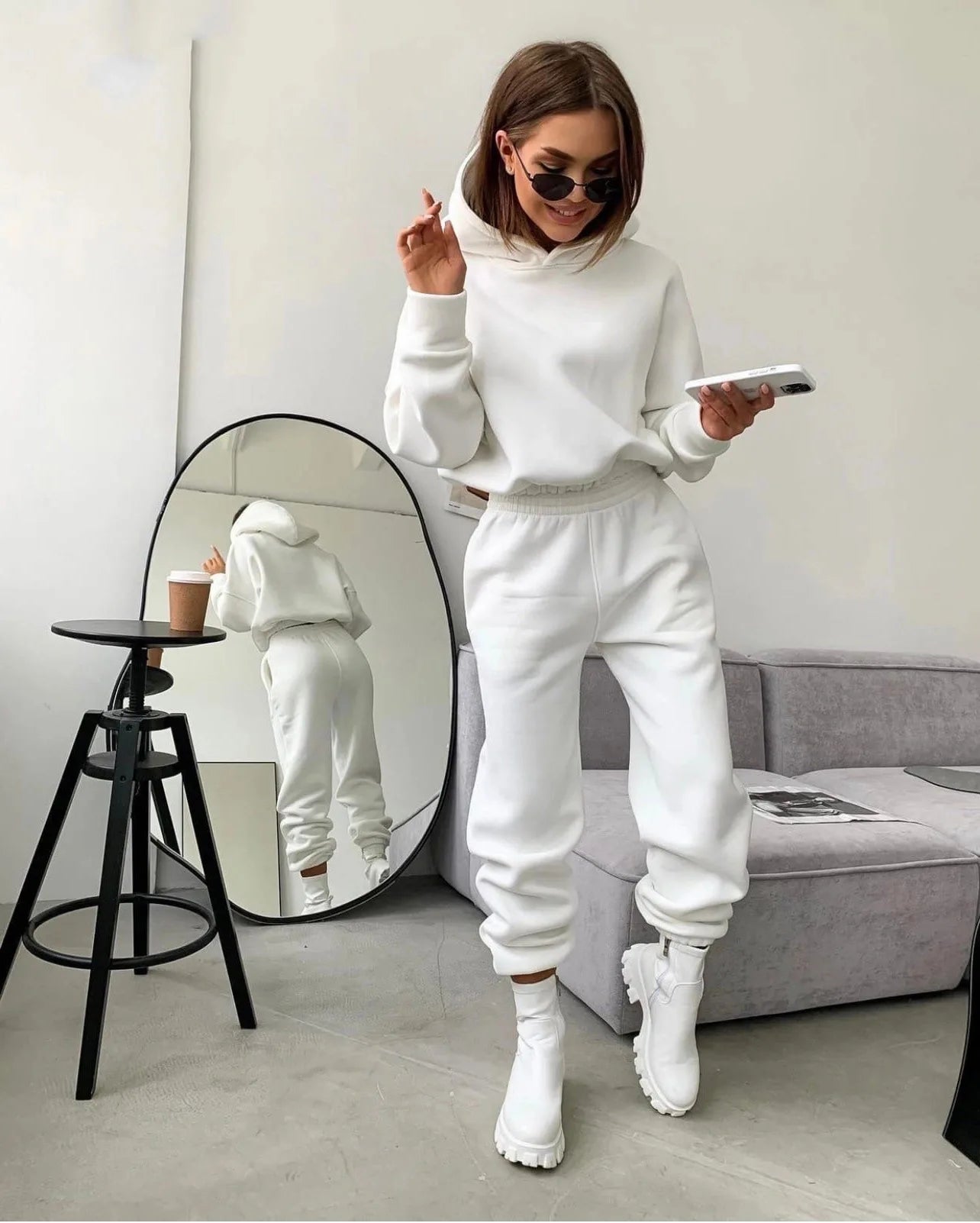 Sanga Two Piece Sets Hooded Sweatshirts Streetwear Pants Solid Suit Sweatpants Jogging Trousers (Autumn Outfits)