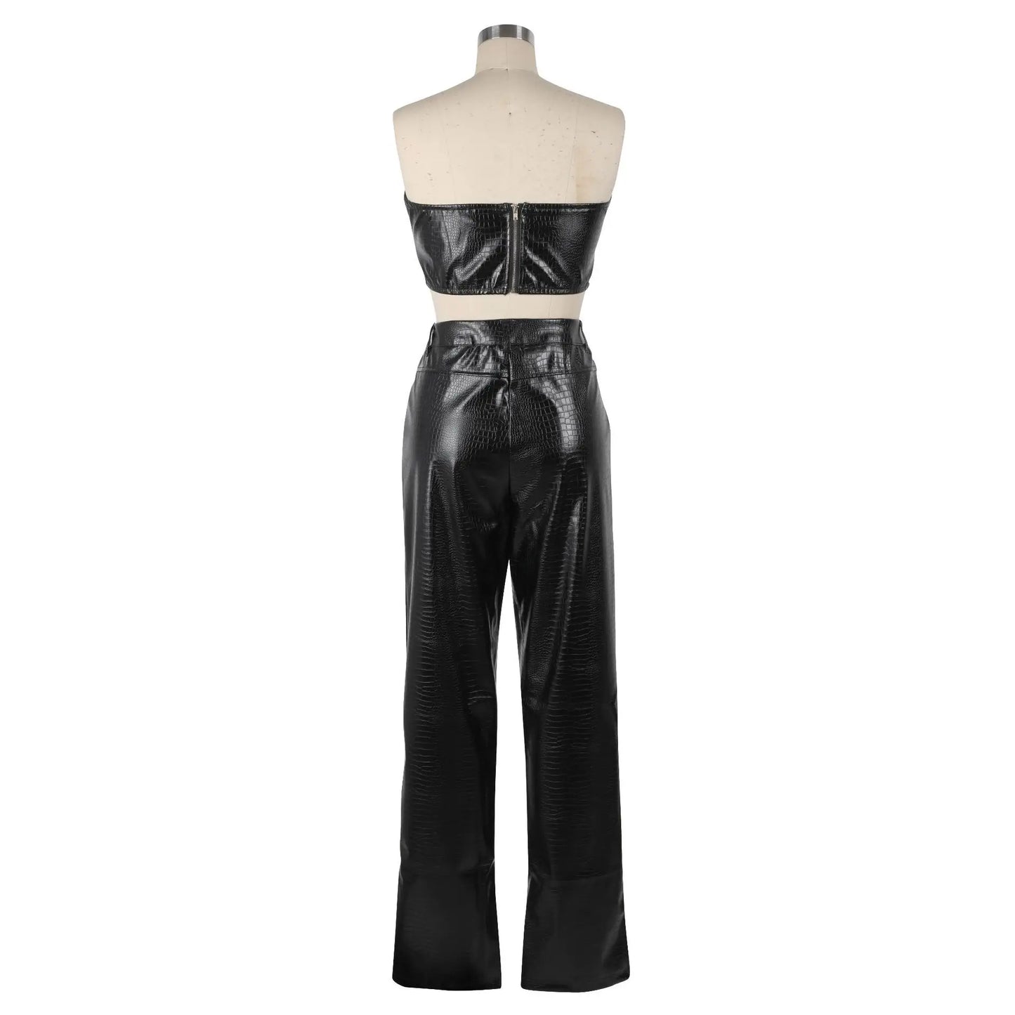 Gracia's Corset Cut-Out Cargo Sexy Sleeveless Jumpsuits PU Leather Matching Set  (2 Piece Outfits)