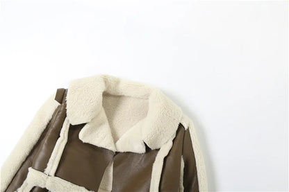 Furry Patchwork Women Crop Jacket Hipster Full Sleeve Open Stitch Hipster Streetwear Warm Outwear Basic Wild Coat