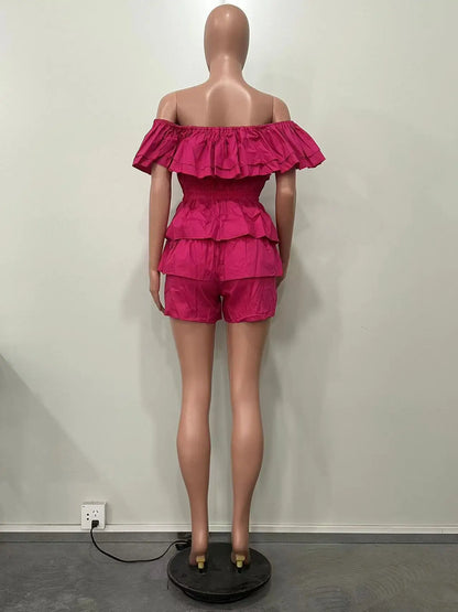 Ruffles Slash Neck Elegant Romper