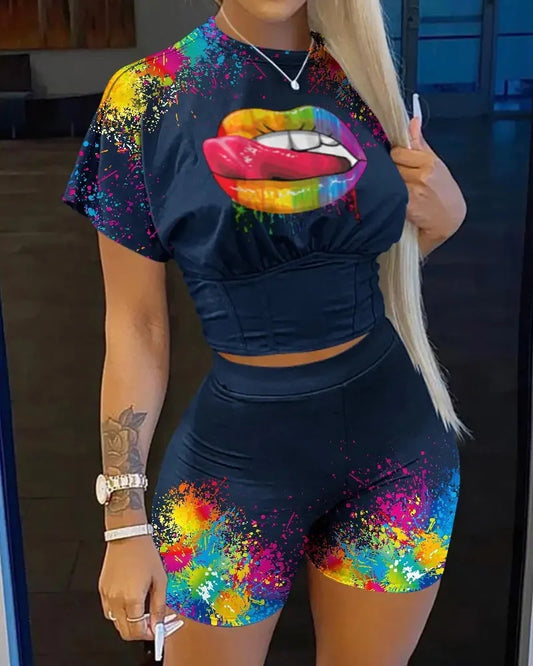Casual O-Neck Short Sleeve T-shirt  + Shorts Set