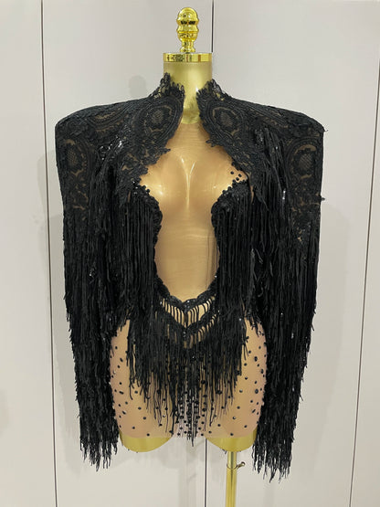 Luxury Sparkly Rhinestone Sequin Tassel Coat + Dress