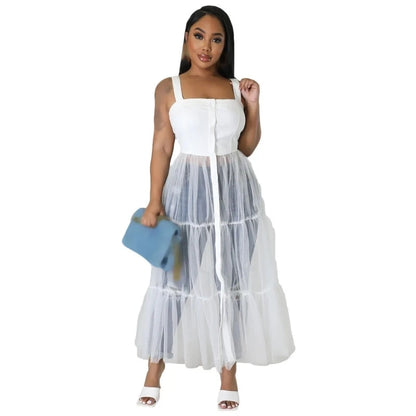 Camisole Spaghetti Strap Sheer Elegant Maxi Dresses