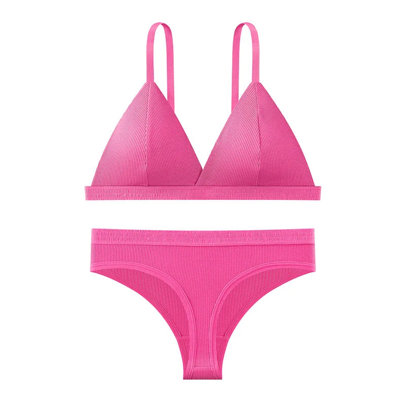 Push Up Bra Non-wire 1/3 Cup Bras + Thongs Lingerie Sets