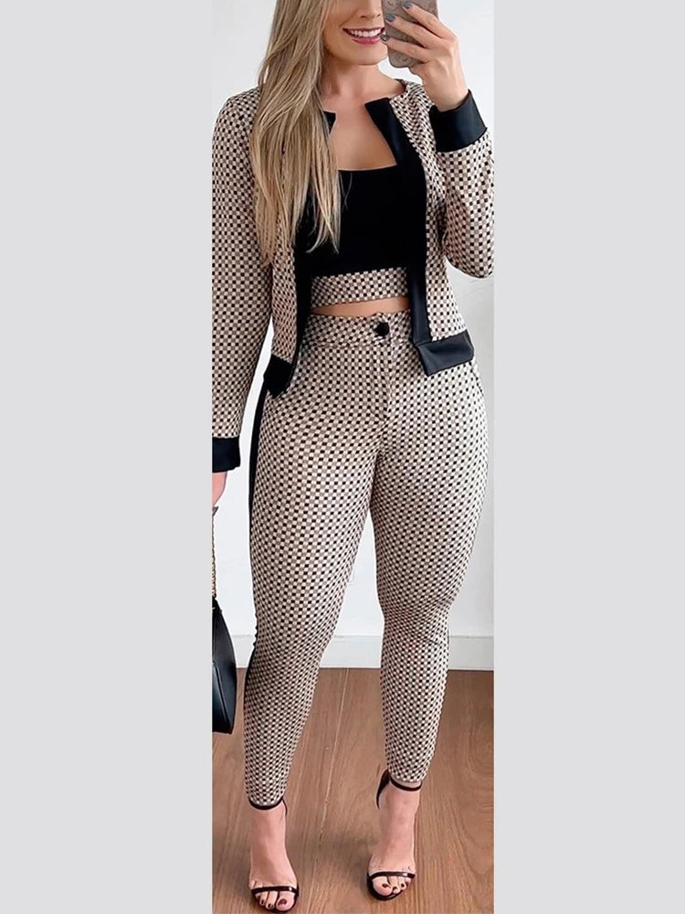 Vanessa Crop Top & Pants Set With Coat