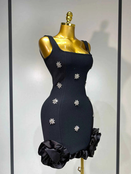 Crystal Sleeveless Square Collar Bodycon Mini Bandage Dresses