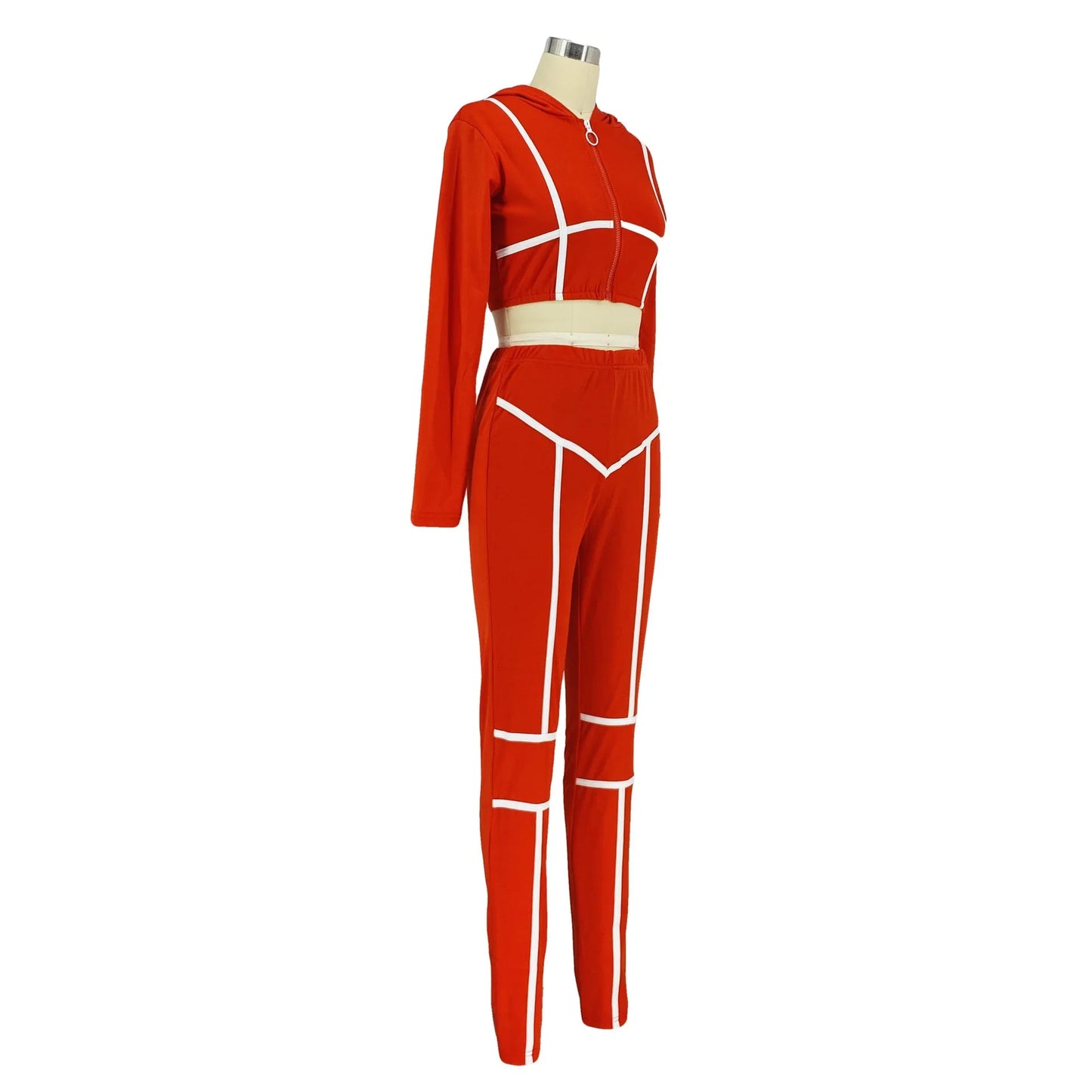 Striped Bandage Full Sleeve O-neck + Pant Sport Sets