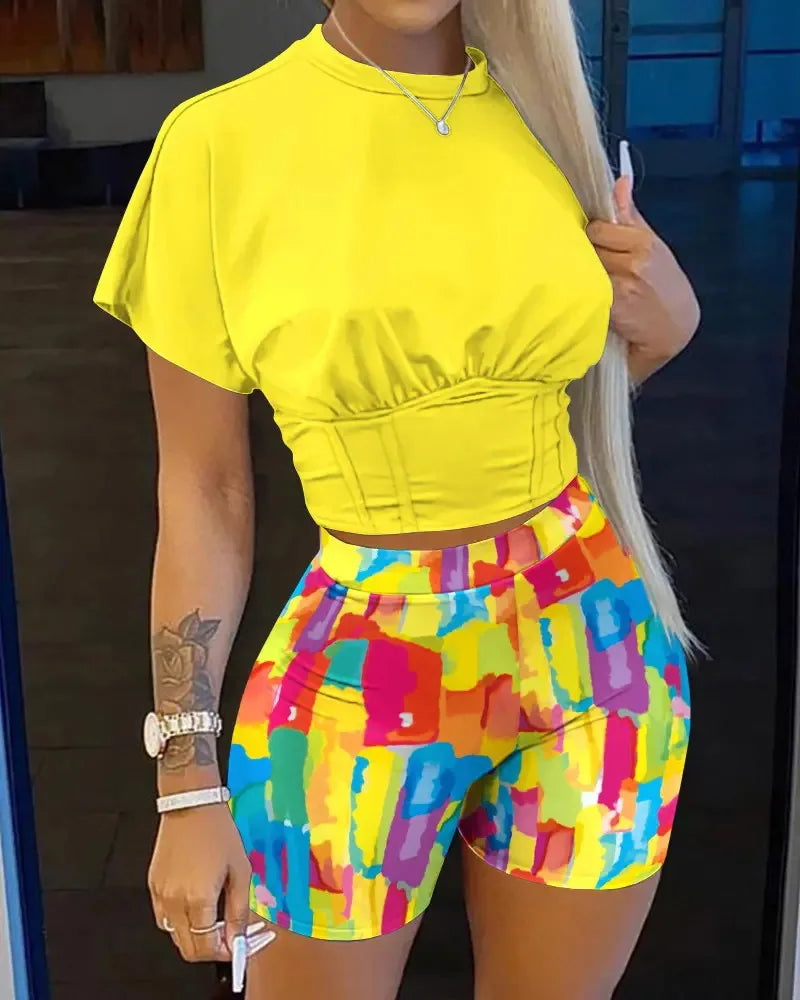 Casual O-Neck Short Sleeve T-shirt  + Shorts Set