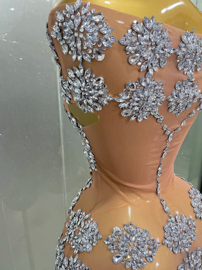 Luxury Sparkly Rhinestone Mesh Mini Dresses