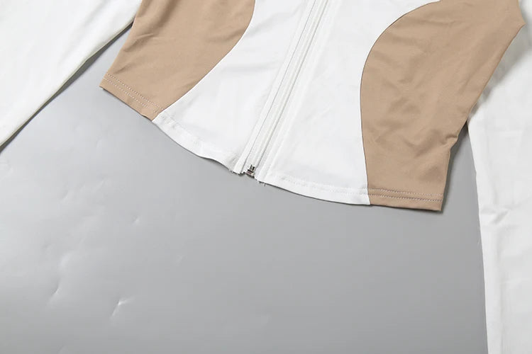 Daily Contrast Patchwork Full Sleeve Jacket+Shorts Simple Sporty Street Outfits