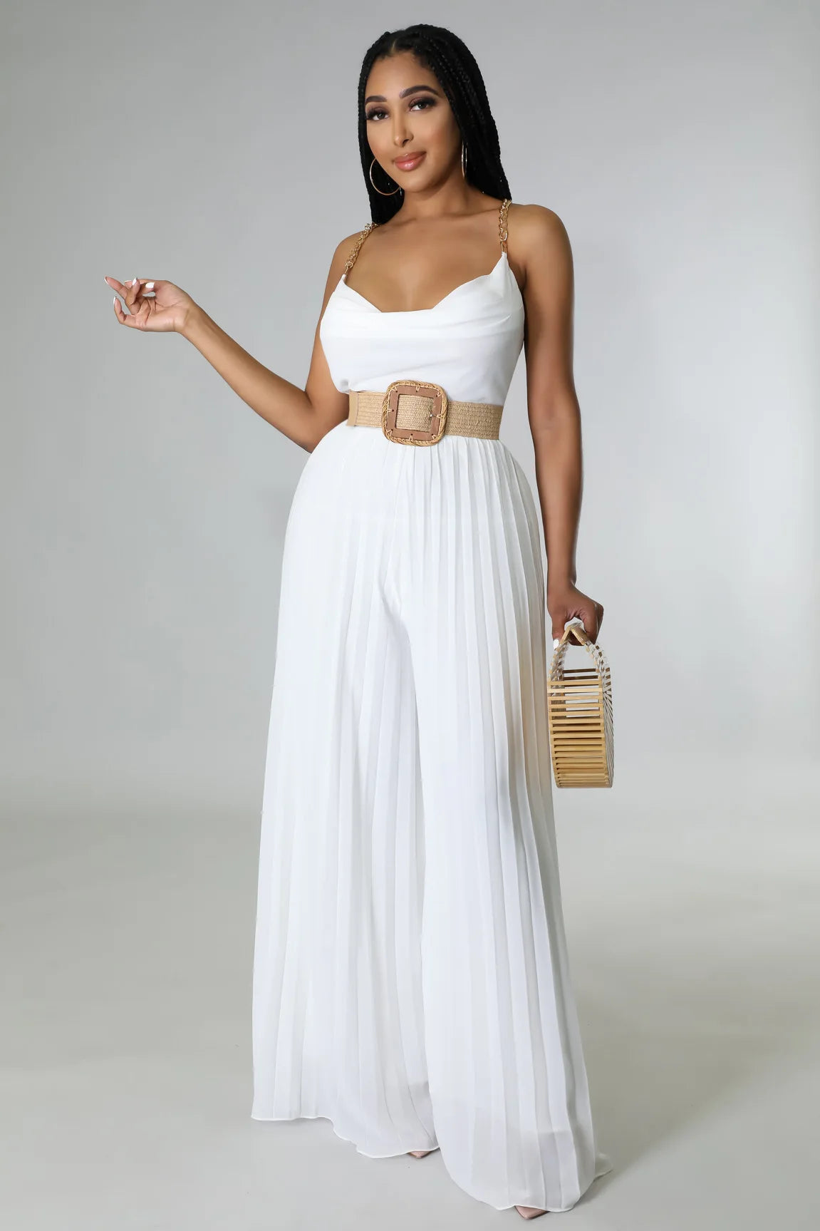 Kannia High-end Pleated Backless Wide-leg Jumpsuit