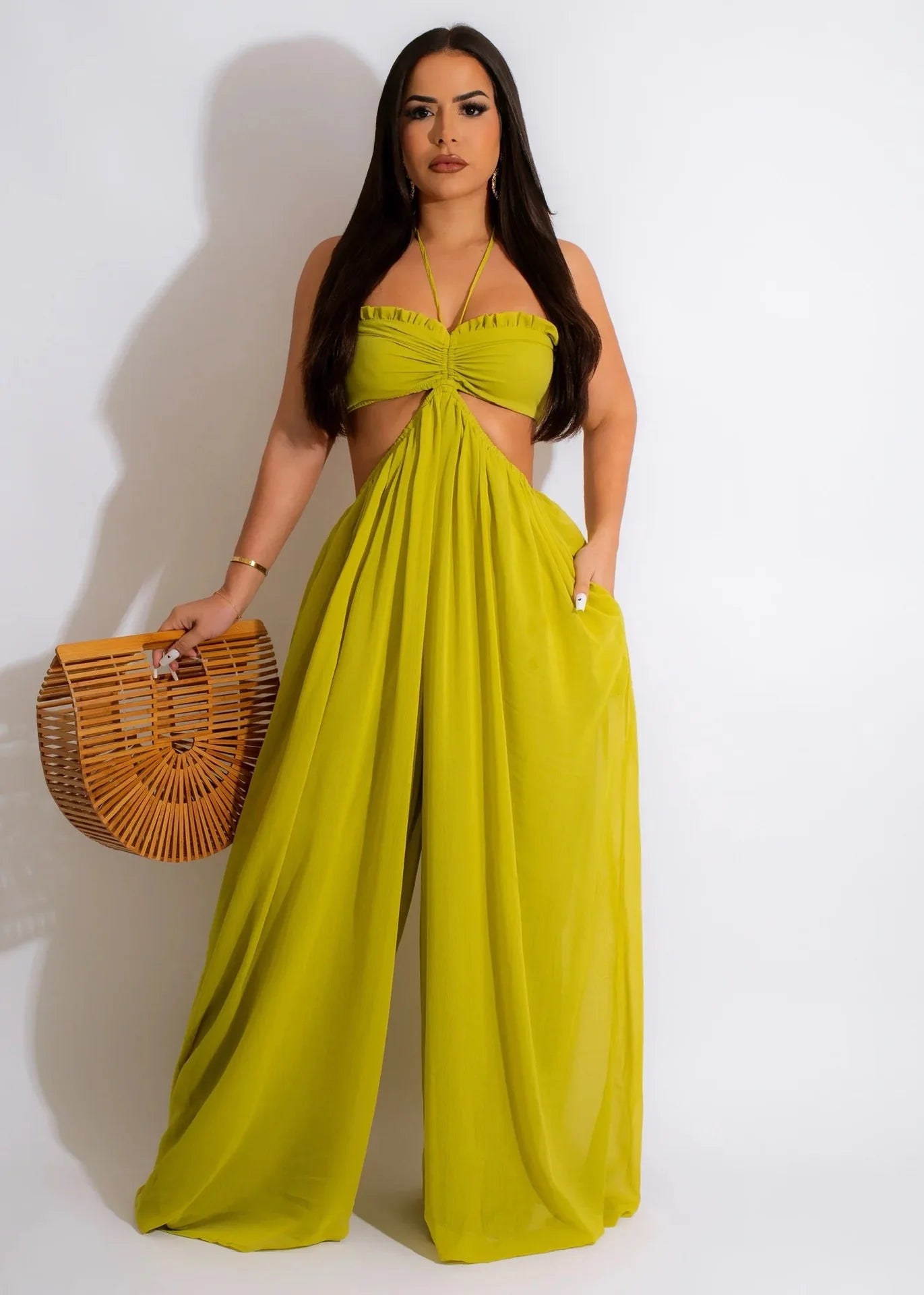Long Loose Solid Color Seductive Flowing Jumpsuits
