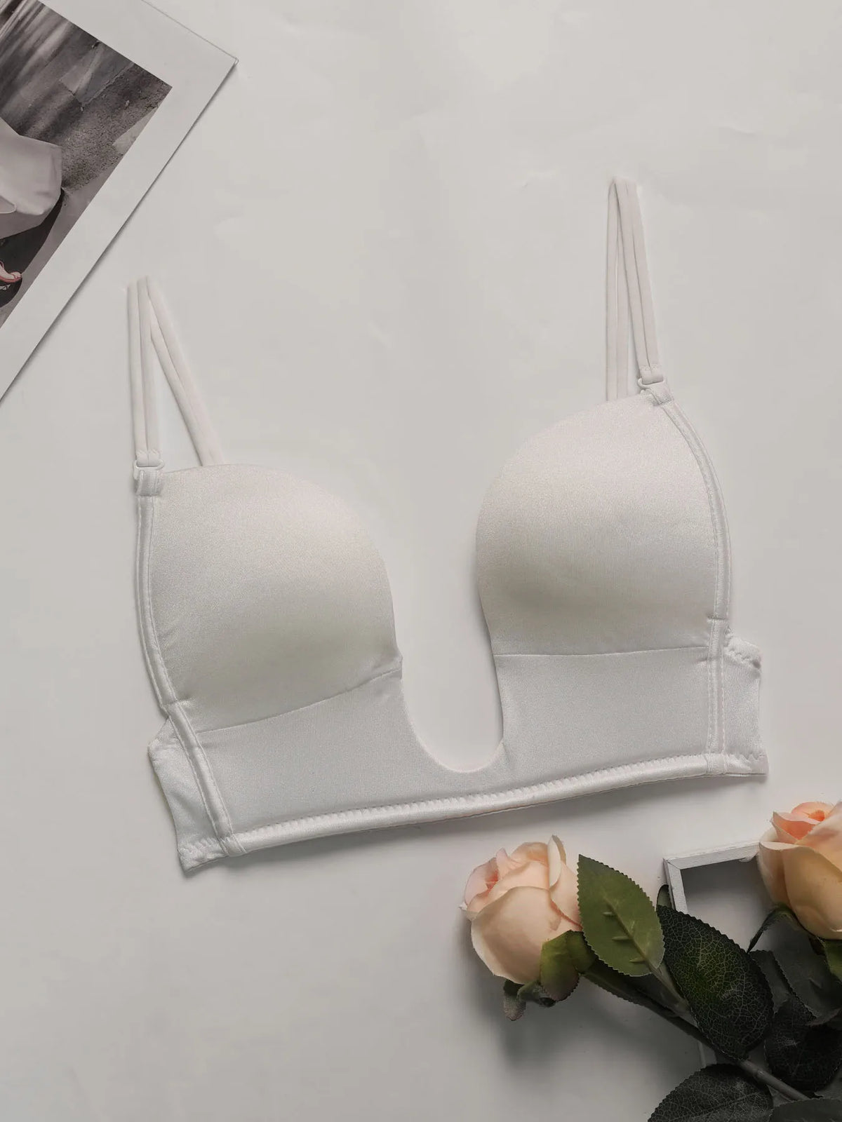 Deep U-shaped bra without steel ring gathered push up straps adjustable comfortable and breathable bra U03