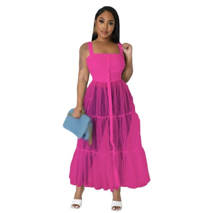Camisole Spaghetti Strap Sheer Elegant Maxi Dresses