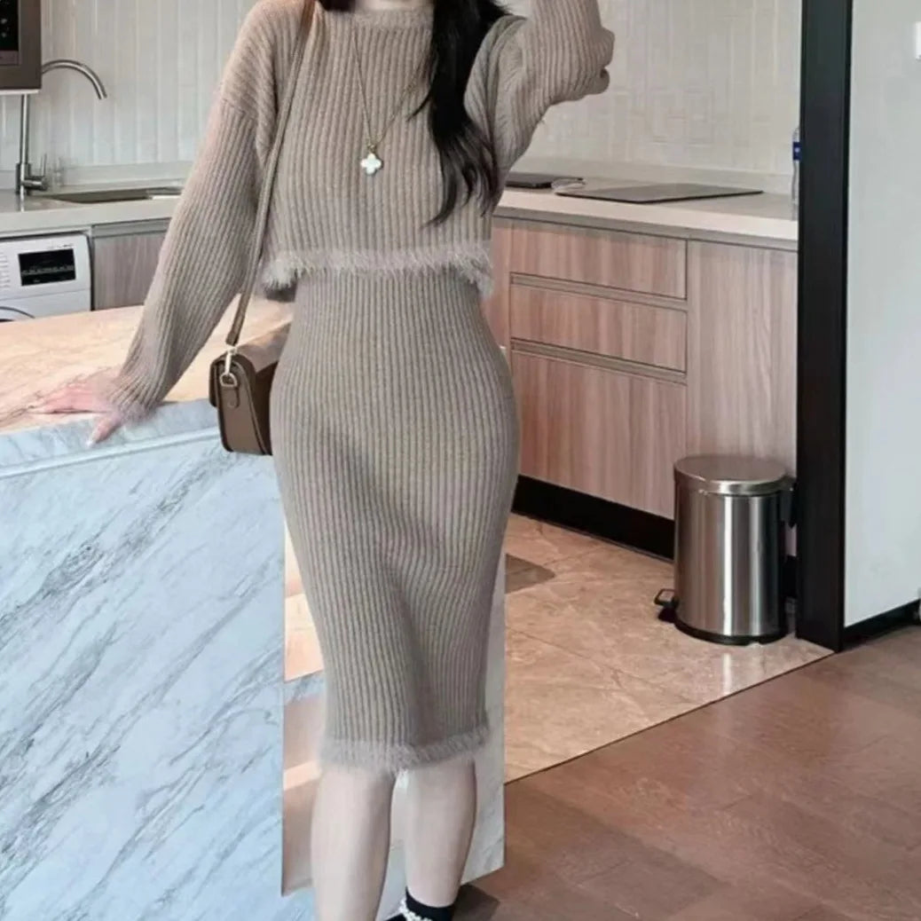 Tassel Knitted Sweater Base Shirt + Skirt Set New Fashion