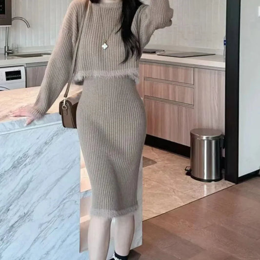 Tassel Knitted Sweater Base Shirt + Skirt Set New Fashion