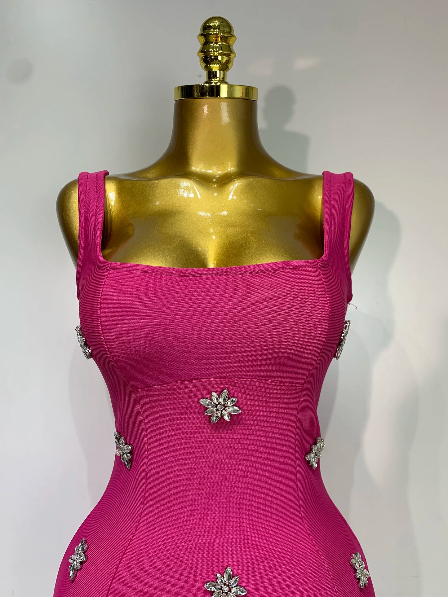 Crystal Sleeveless Square Collar Bodycon Mini Bandage Dresses