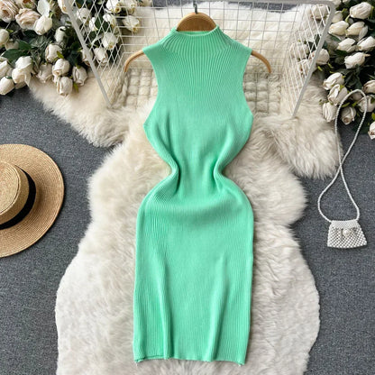 Sleeveless Slim Knitted Mini Bodycon Dresses