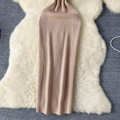 Single Shoulder Ink Knit Dress Backless Tank Striped Slim Bodycon Sundress Women Summer Beachwear Sexy Chic Vestidos