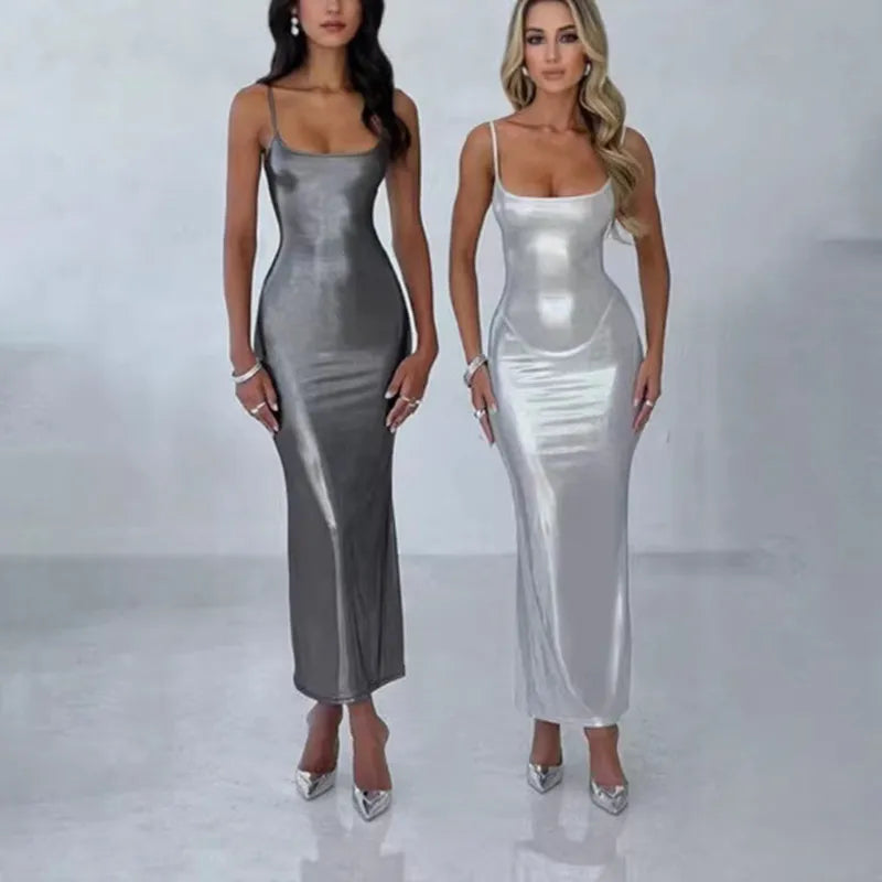 Shining Vintage Slim Kpop Goth Cheap Maxi Dresses
