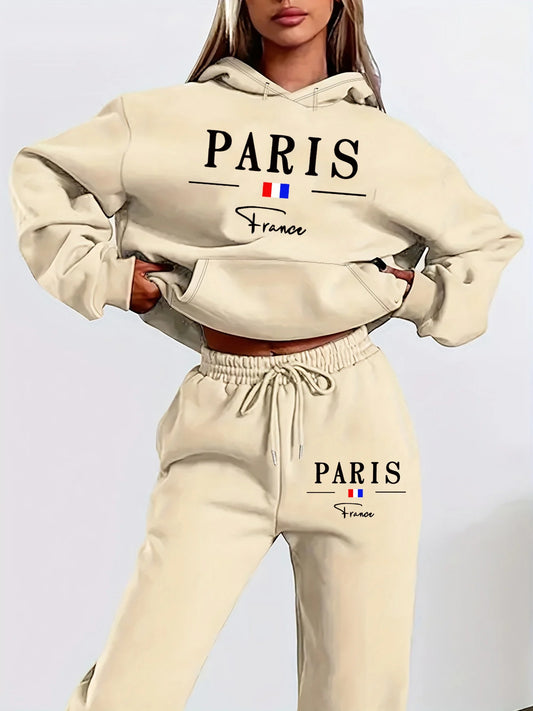 Hoodie + Pant Hip Hop Street Casual Paris Letter Pattern Printed Loose Sets
