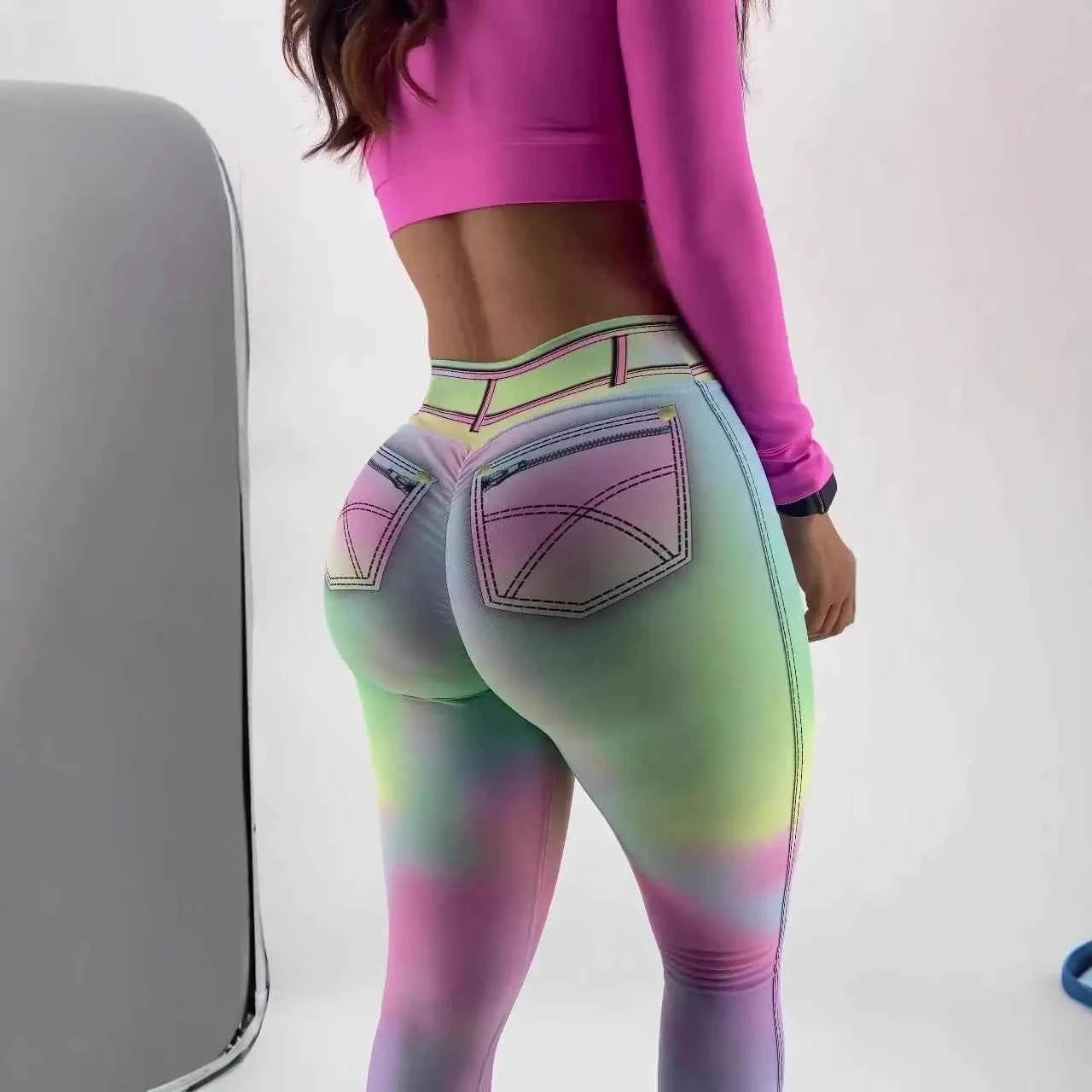 Hot Tie-dye Imitation Denim Leggings (Yoga Pants)