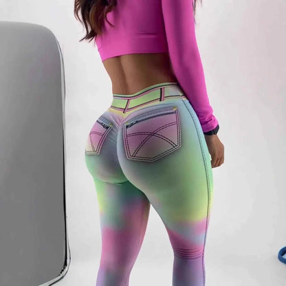 Hot Tie-dye Imitation Denim Leggings (Yoga Pants)
