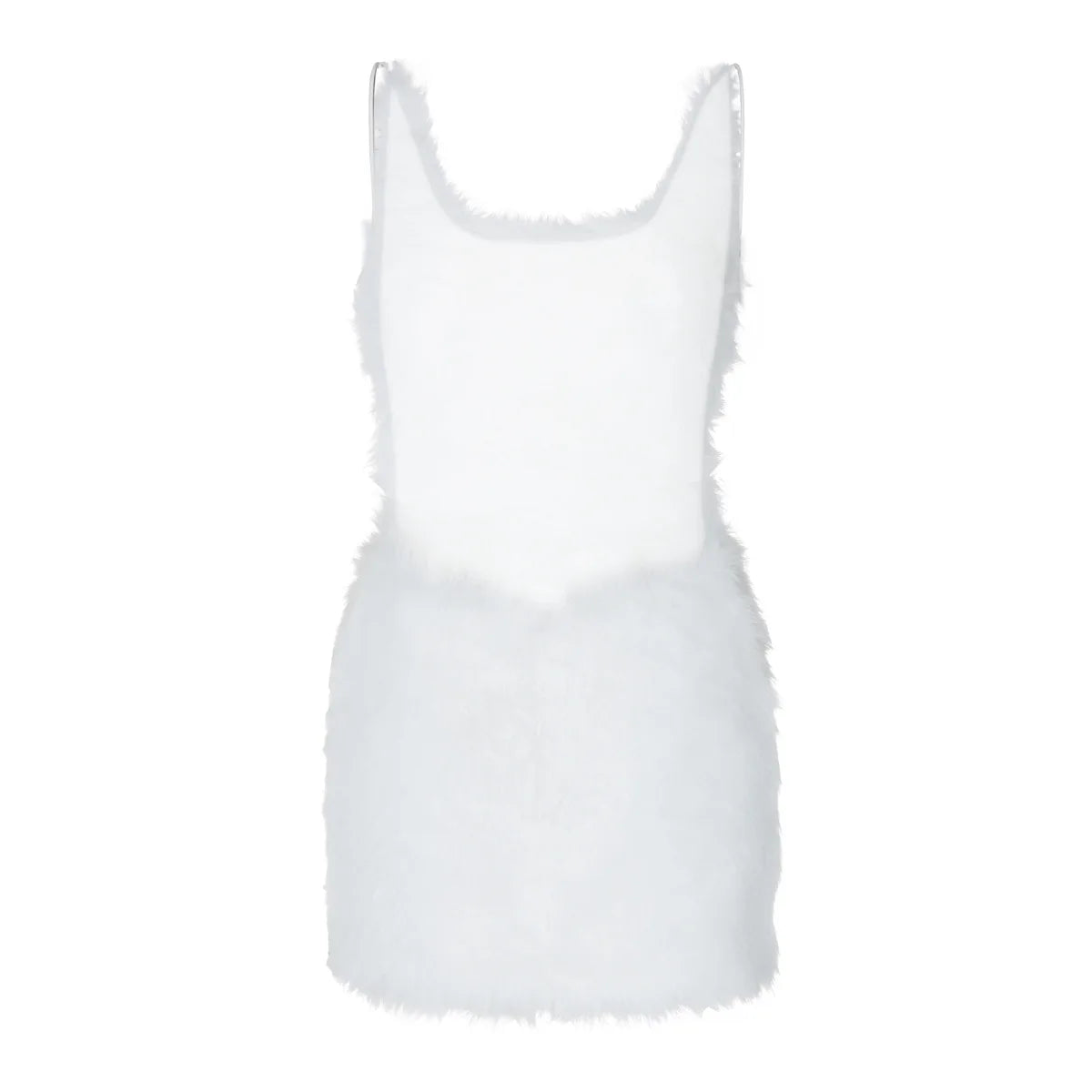 Iyanla Furry Mini White Dress Women Hipster Spaghetti Strap Low Cut Backless Body-Shaping