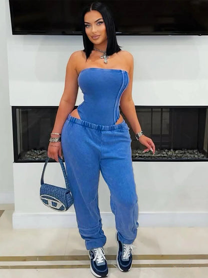 Ribbed Bodycon Bodysuits Tops + Jogger Pants (2 pcs.)